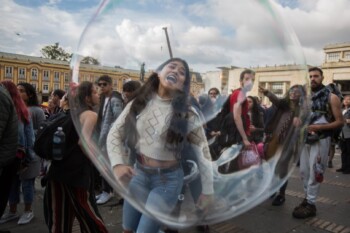 Civil society meets in PlazaBolívar in the city of Bogotá todemonstrate its discontentagainst President Iván Duqueand the tax reform in theframework of the NationalStrike. 2019