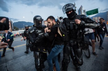 International Human RightsDay, 10D. Two people werearrested during thedemonstration near theMemory Center in the city ofBogotá, Colombia. 2019